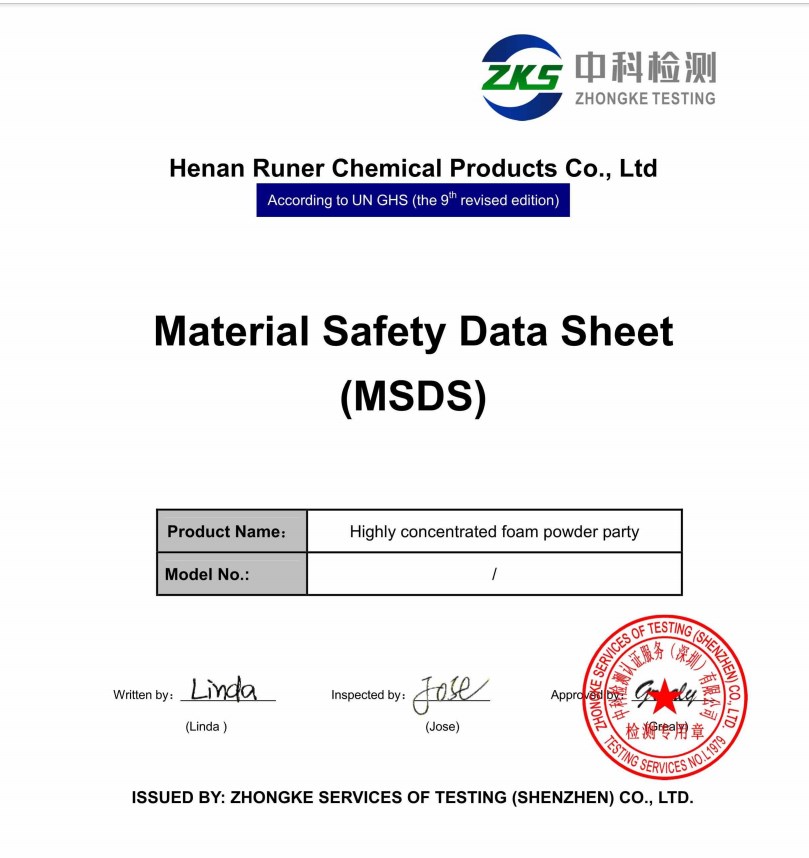 MSDS foam powder